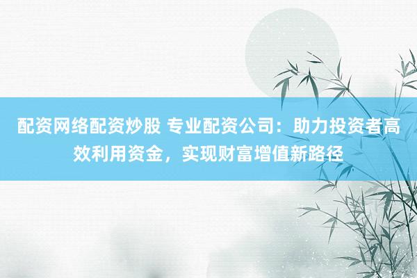 配资网络配资炒股 专业配资公司：助力投资者高效利用资金，实现财富增值新路径