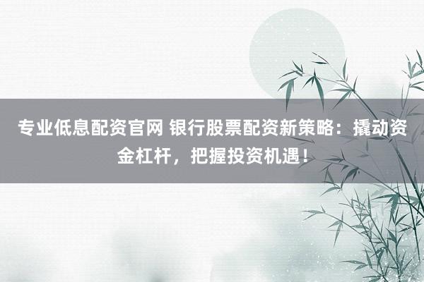 专业低息配资官网 银行股票配资新策略：撬动资金杠杆，把握投资机遇！