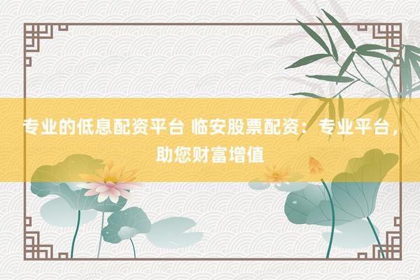 专业的低息配资平台 临安股票配资：专业平台，助您财富增值